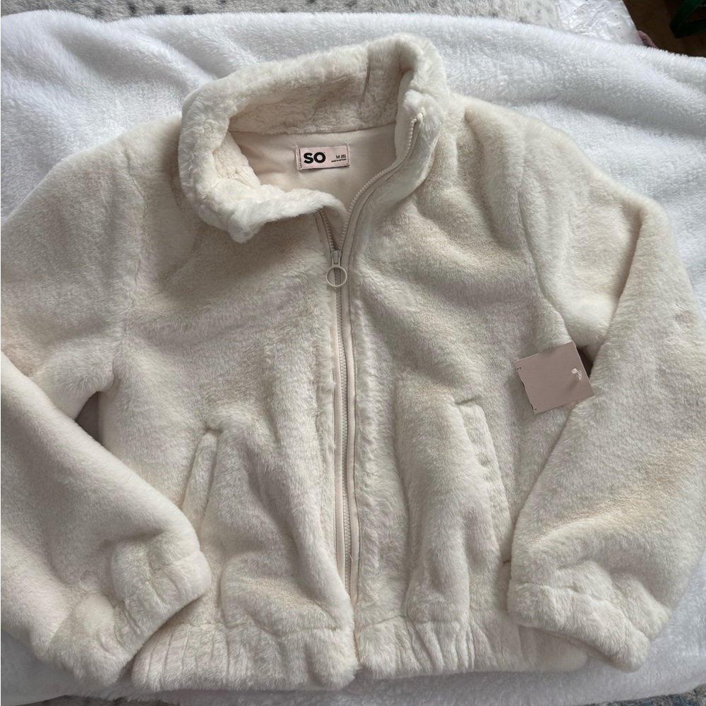 SO Kids Ivory Faux Fur Fleece Jacket